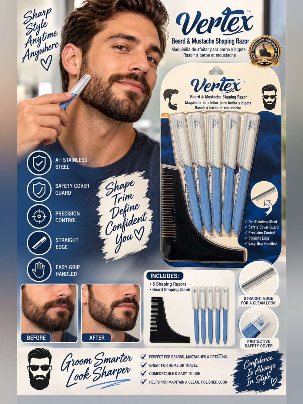 Beard & Mustache Shaping Razor - Blue